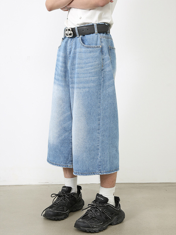 Wide Leg Street Style Straight Leg Denim Shorts-3