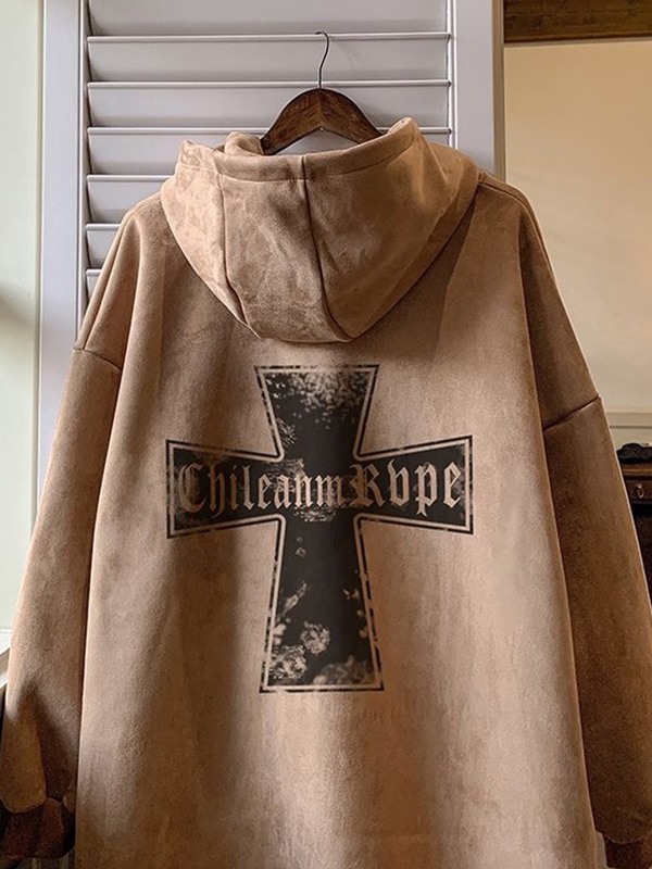Men's Suede Cross Print Oversized Hoodie-2