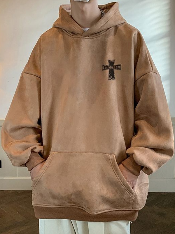 Men's Suede Cross Print Oversized Hoodie-3