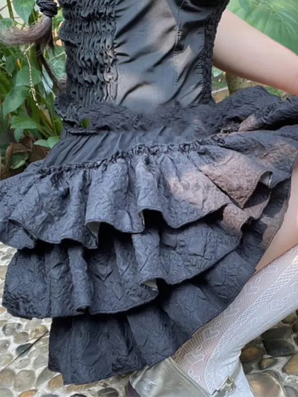 Solid Textured Tiered Shorts-2