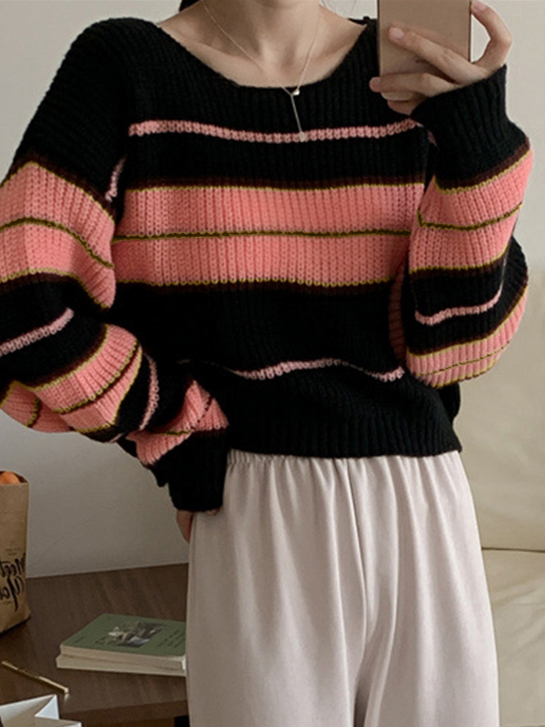 Stripe Splice Short Sweater-4