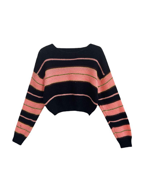 Stripe Splice Short Sweater-5