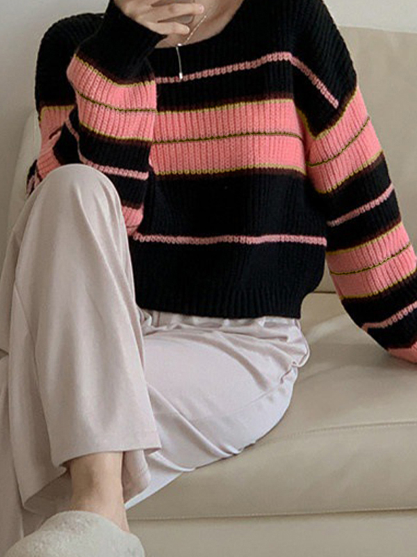 Stripe Splice Short Sweater-3